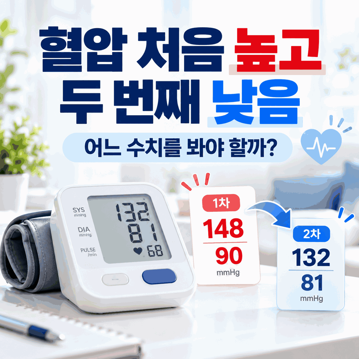 혈압 처음 높고 두 번째 낮음